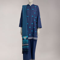 Jacquard Blue Unstitched Suit - J. Junaid Jamshed