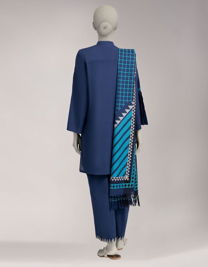 Jacquard Blue Unstitched Suit - J. Junaid Jamshed