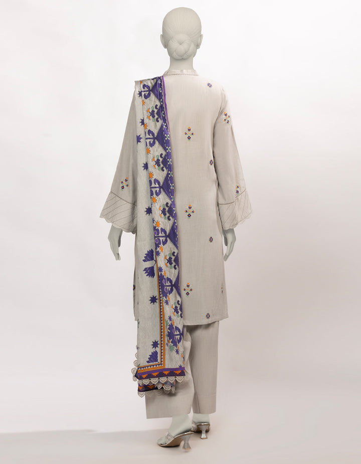 Linen Grey Unstitched Suit - J. Junaid Jamshed