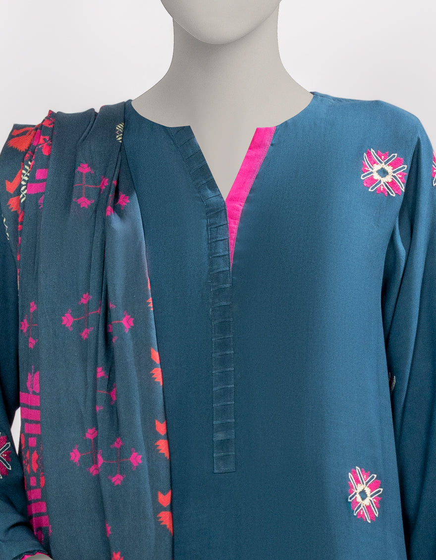 Linen Blue Unstitched Suit - J. Junaid Jamshed