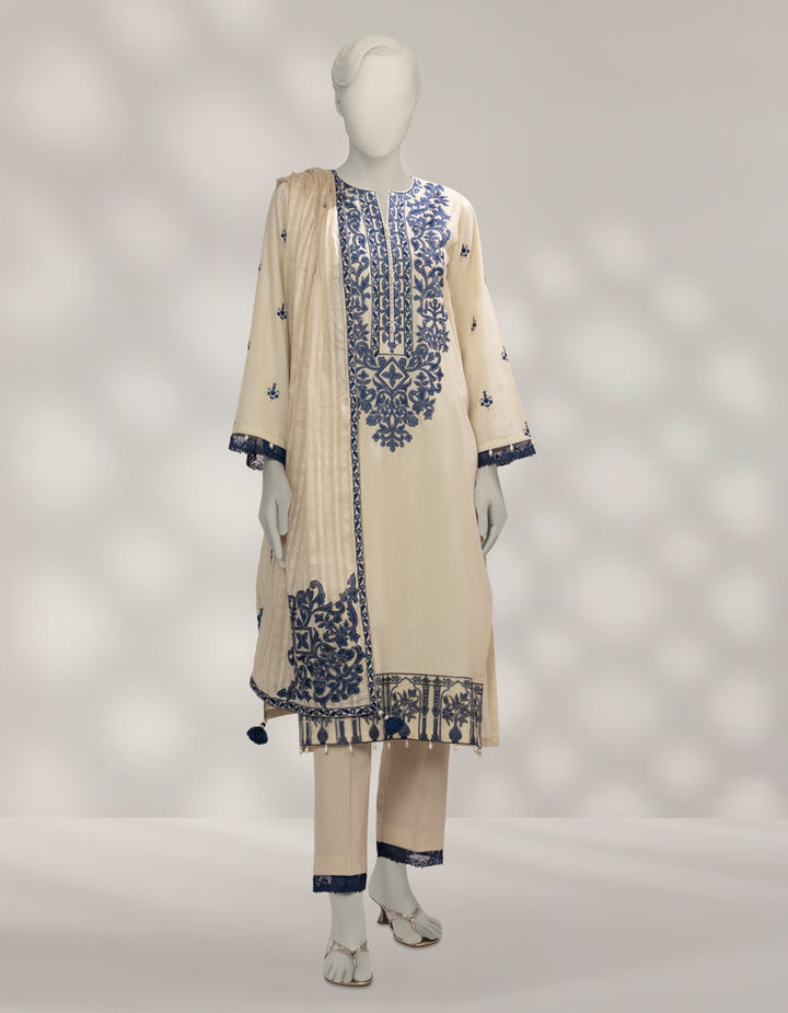 Cambric Off White Unstitched Suit - J. Junaid Jamshed