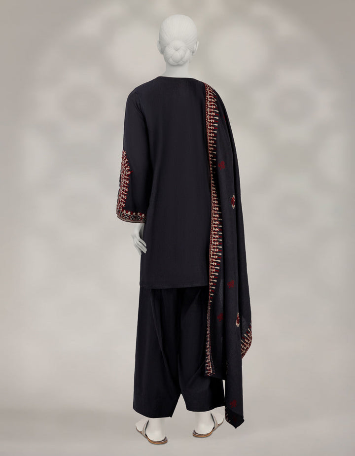 Karandi Black Unstitched Suit - J. Junaid Jamshed