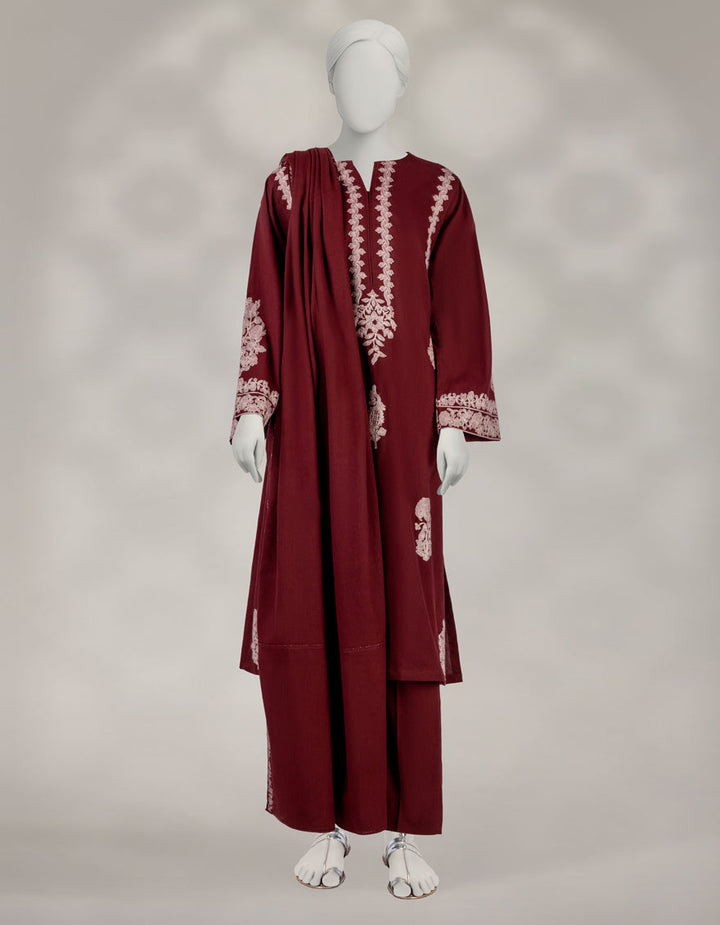 Karandi Maroon Unstitched Suit - J. Junaid Jamshed