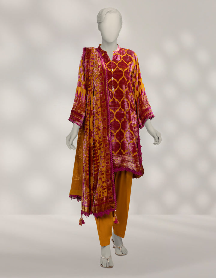 Palachi Multicolor Unstitched Suit - J. Junaid Jamshed