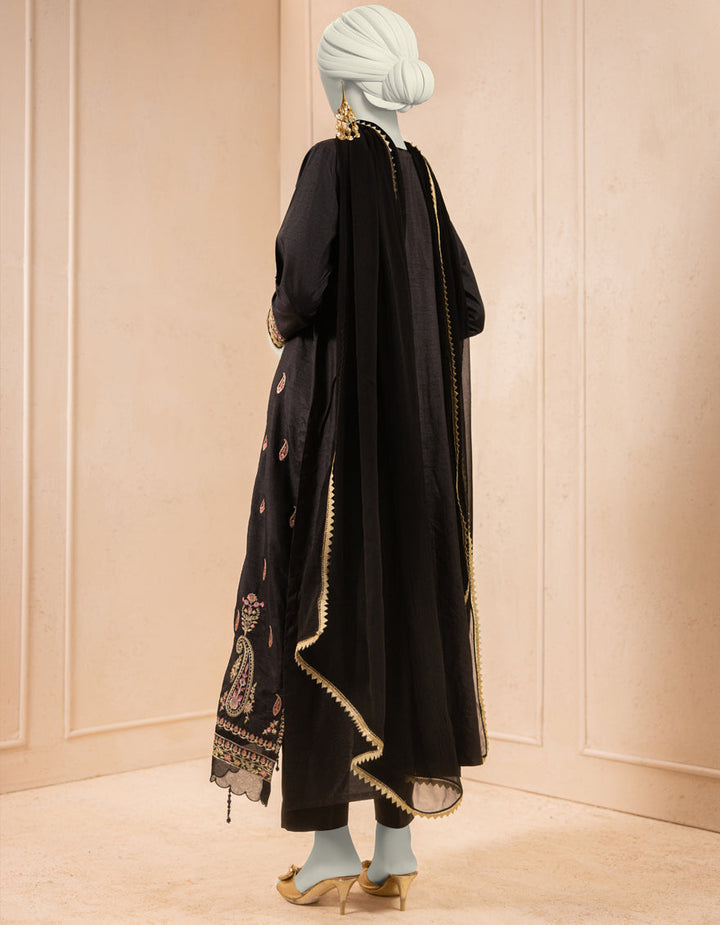 Raw Silk Black Stitched Suit - J. Junaid Jamshed