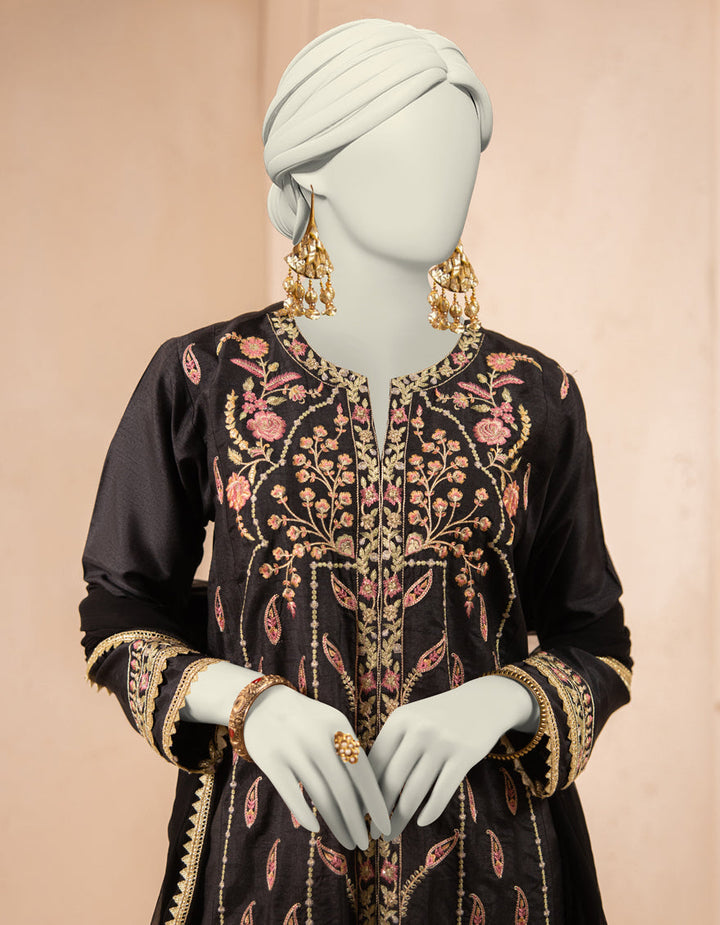Raw Silk Black Stitched Suit - J. Junaid Jamshed