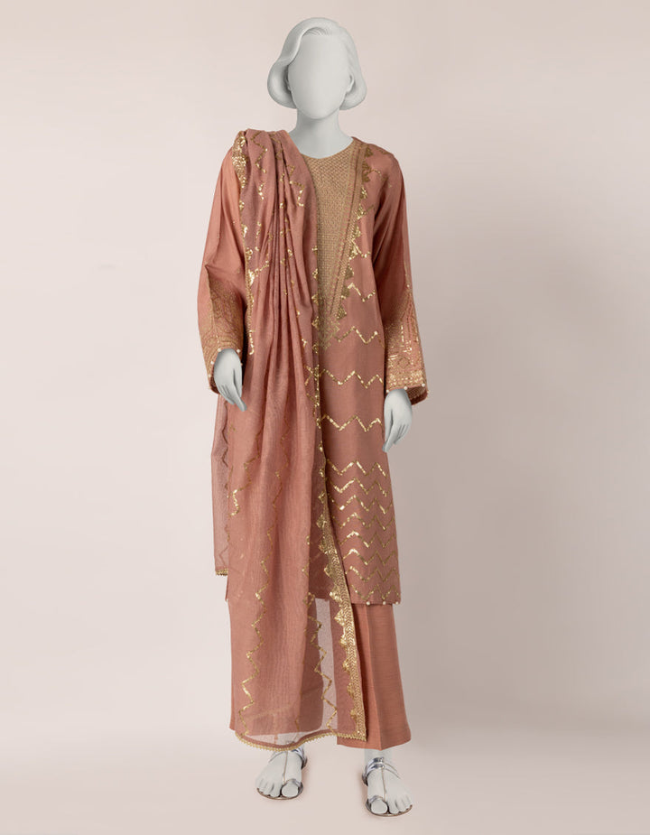 Cotton Net Peach Stitched Suit - J. Junaid Jamshed