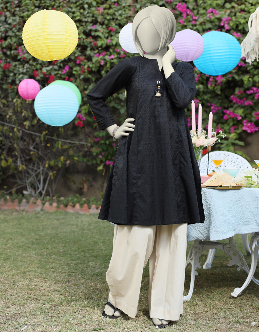 Textured Black Kurti - J. Junaid Jamshed