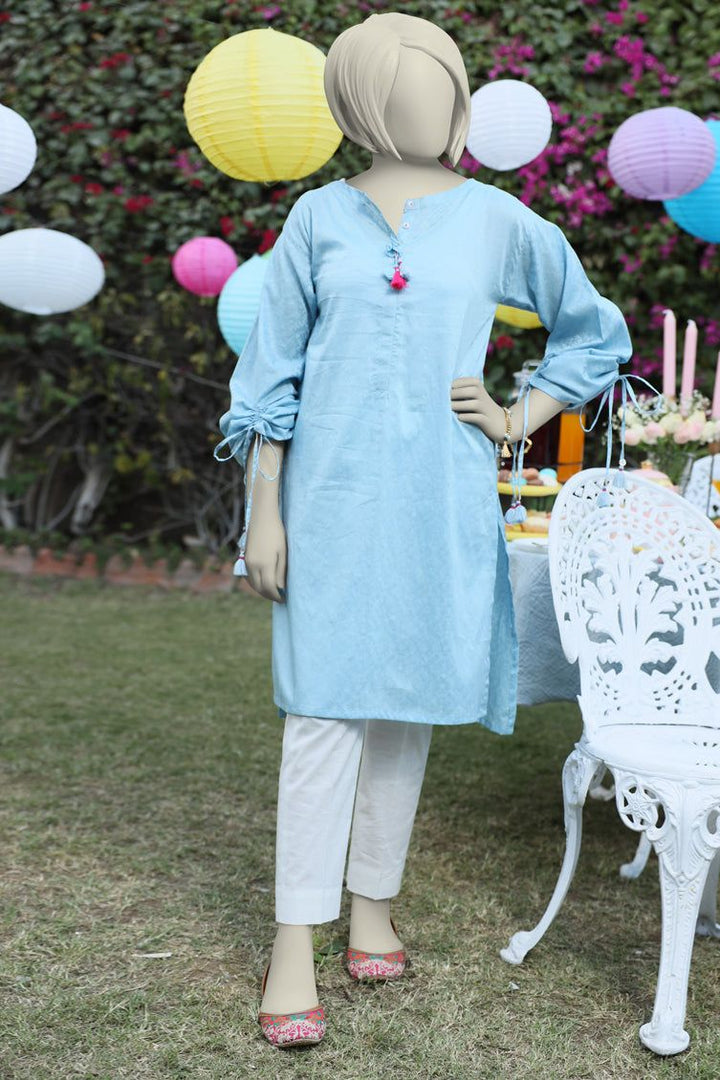 Textured Blue Kurti - J. Junaid Jamshed