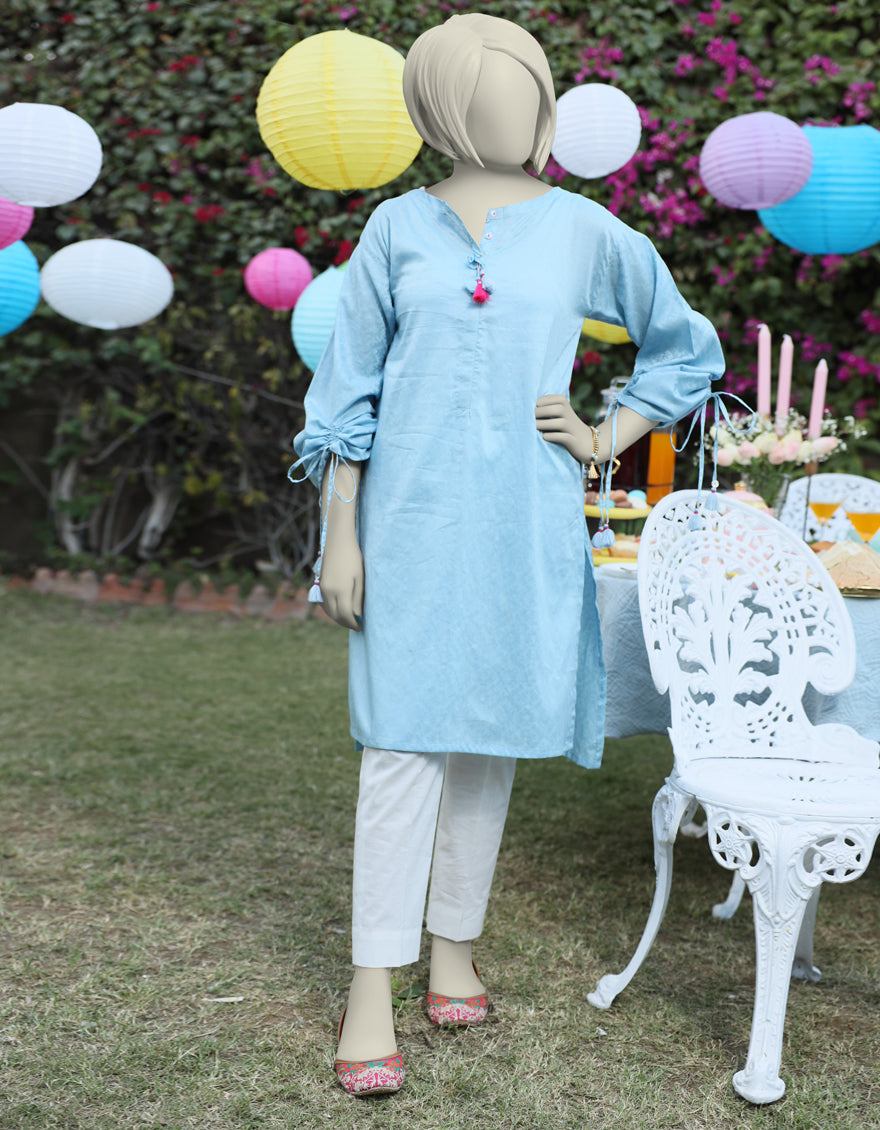 Textured Blue Kurti - J. Junaid Jamshed