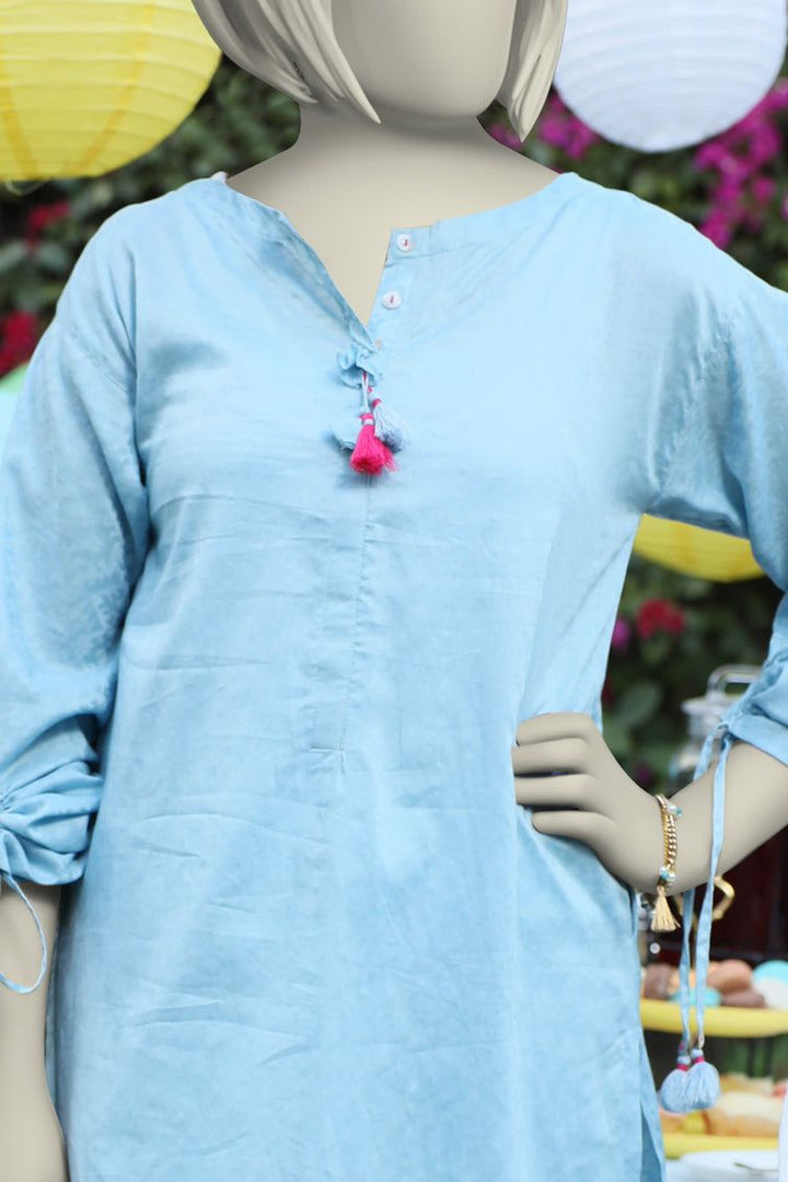 Textured Blue Kurti - J. Junaid Jamshed