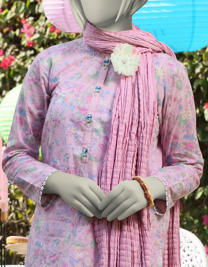 Lawn Pink Stitched Suit - J. Junaid Jamshed