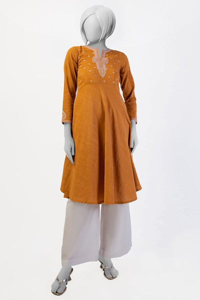 Textured Brown Kurti - J. Junaid Jamshed