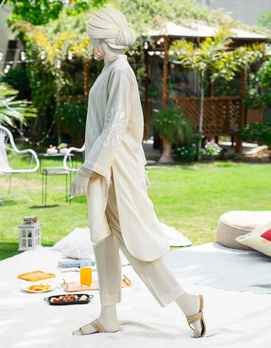 Lawn Off White Kurti - J. Junaid Jamshed