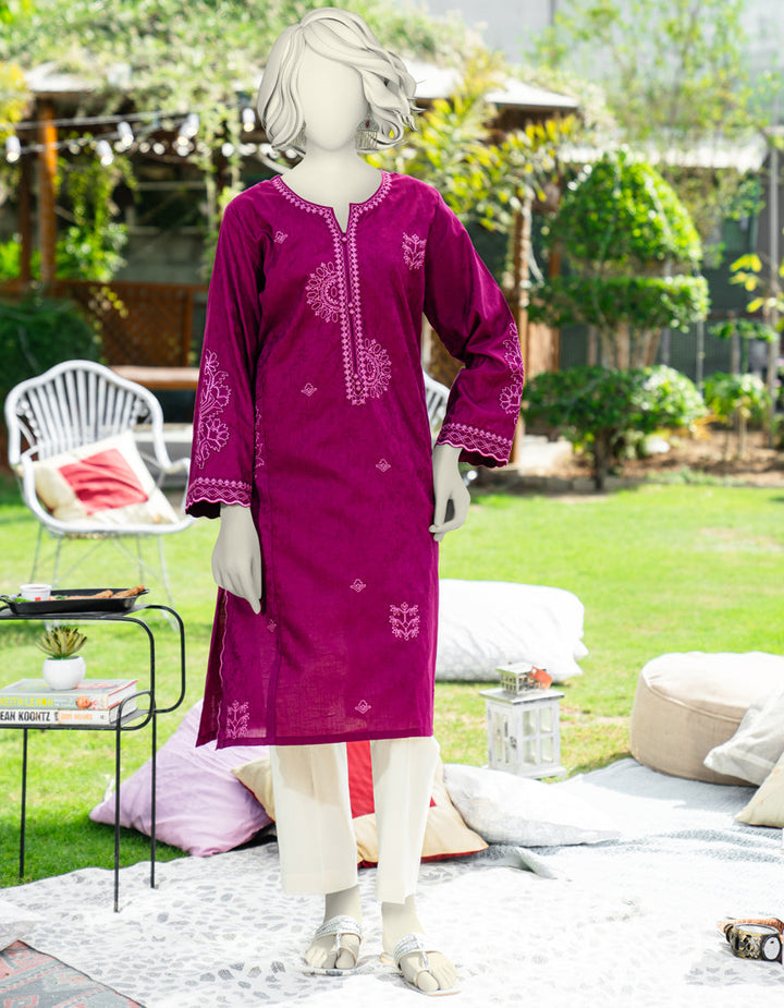 Dobby Purple Kurti - J. Junaid Jamshed