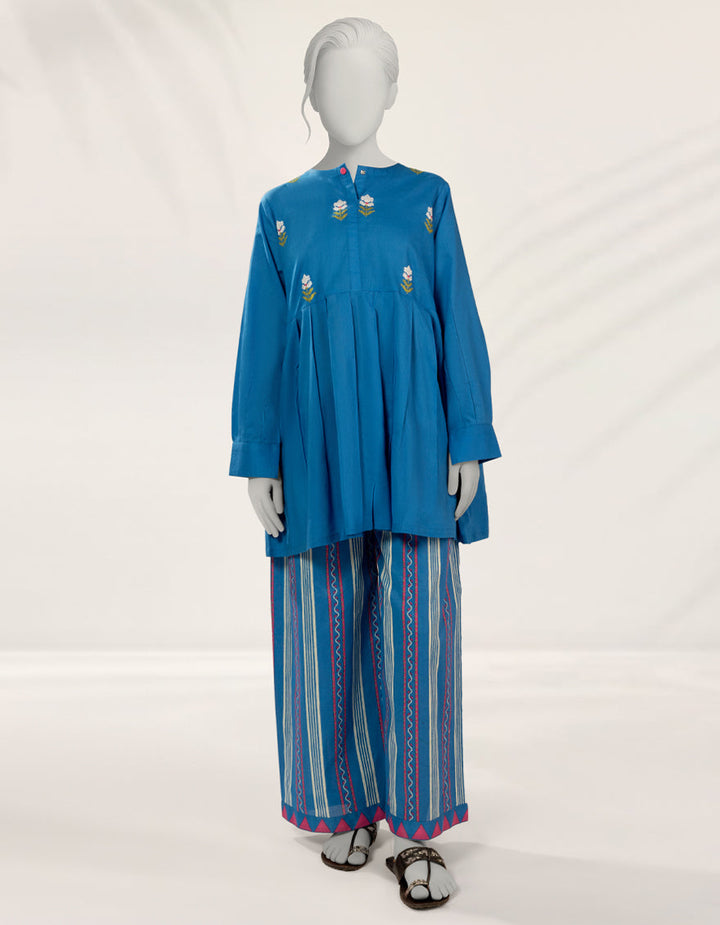 Lawn Blue Stitched Suit - J. Junaid Jamshed