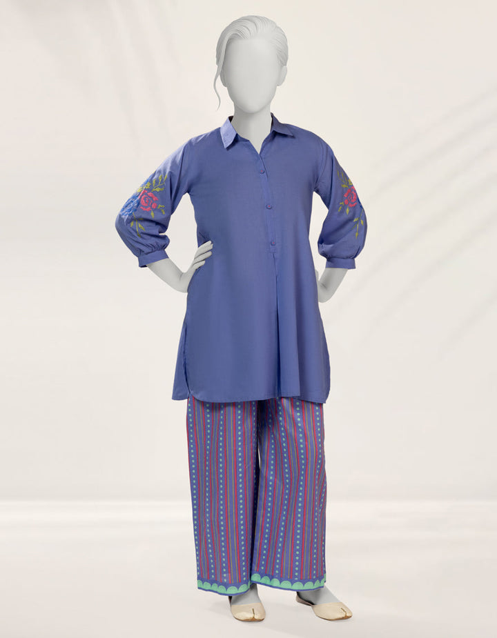 Raw Silk Purple Stitched Suit - J. Junaid Jamshed