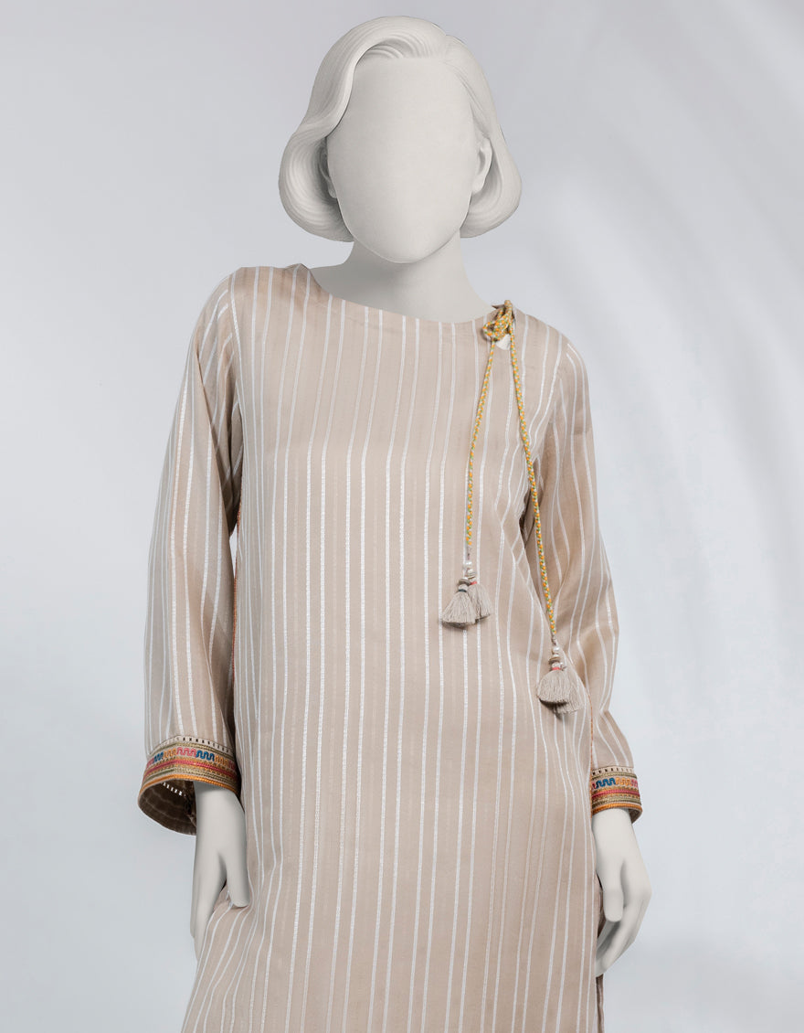 Dobby Beige Kurti - J. Junaid Jamshed