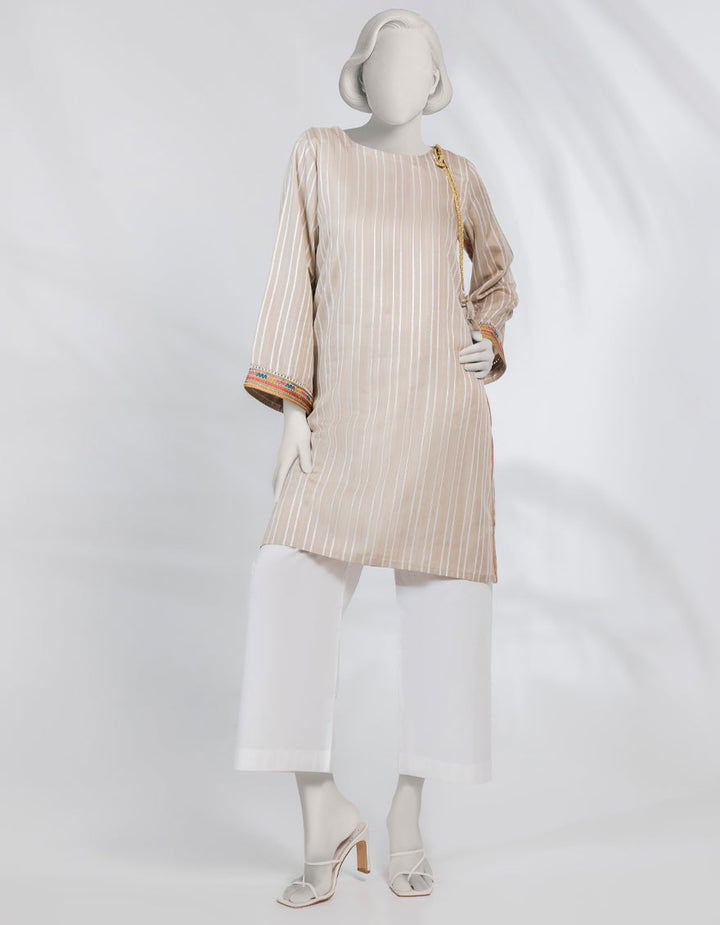 Dobby Beige Kurti - J. Junaid Jamshed
