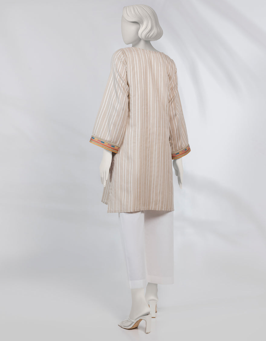 Dobby Beige Kurti - J. Junaid Jamshed