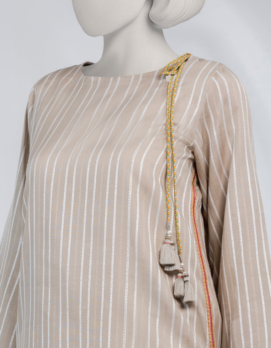 Dobby Beige Kurti - J. Junaid Jamshed