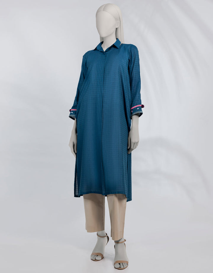 Dobby Blue Kurti - J. Junaid Jamshed
