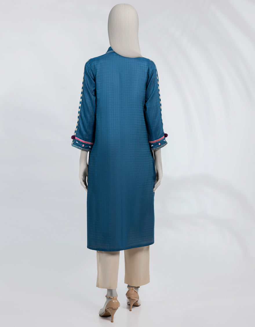 Dobby Blue Kurti - J. Junaid Jamshed