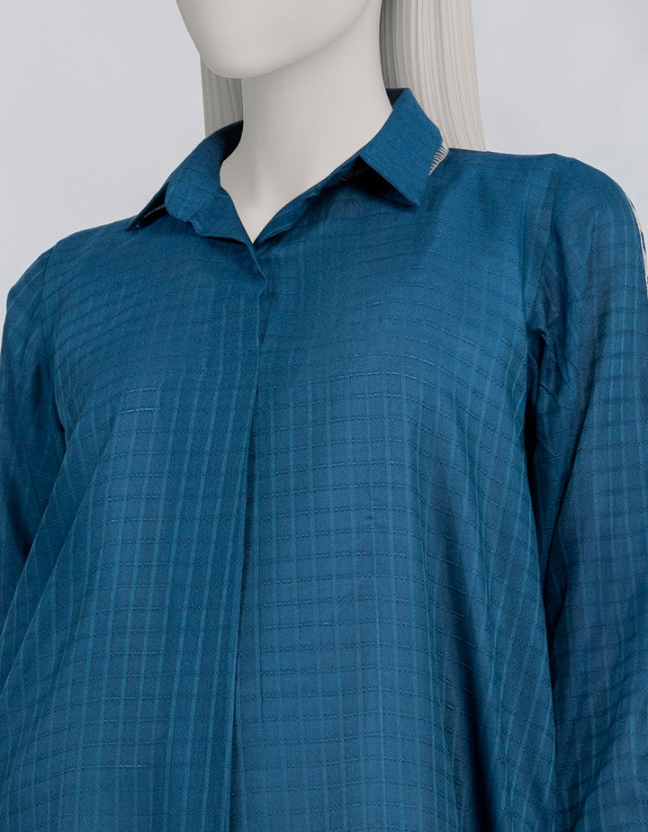 Dobby Blue Kurti - J. Junaid Jamshed