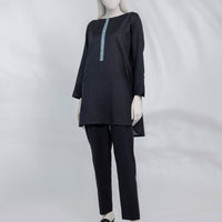Dobby Black Kurti - J. Junaid Jamshed