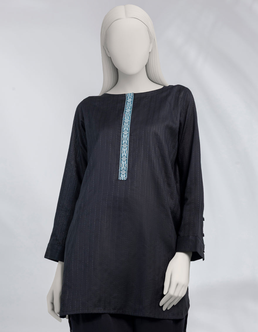 Dobby Black Kurti - J. Junaid Jamshed