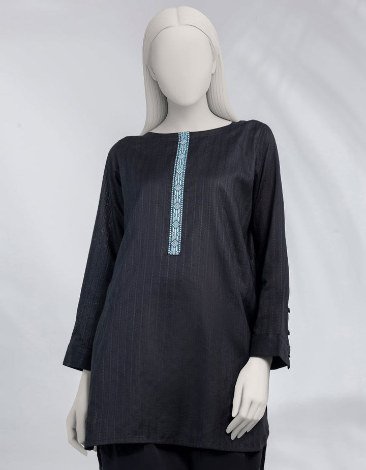 Dobby Black Kurti - J. Junaid Jamshed