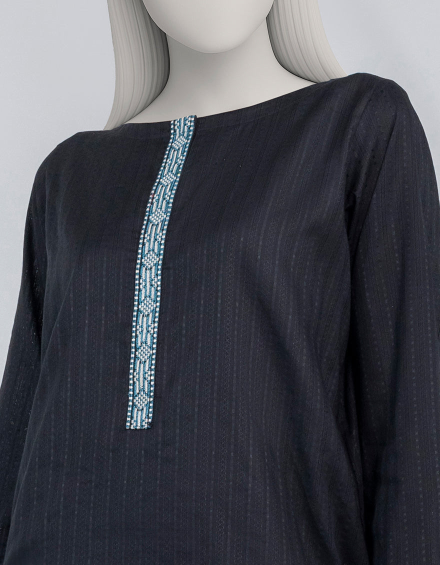 Dobby Black Kurti - J. Junaid Jamshed