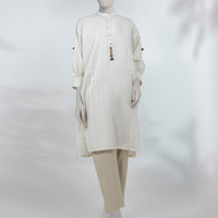 Dobby Beige Kurti - J. Junaid Jamshed