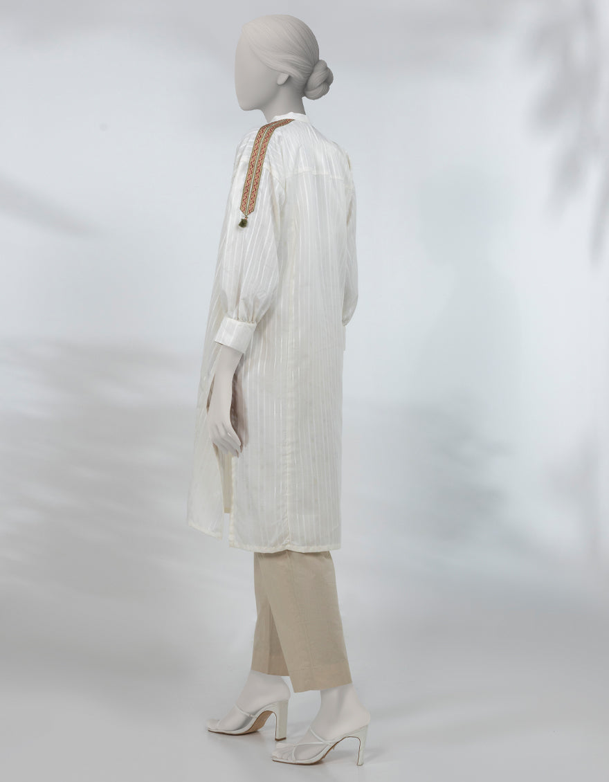 Dobby Beige Kurti - J. Junaid Jamshed