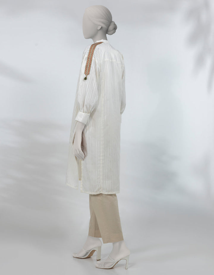 Dobby Beige Kurti - J. Junaid Jamshed