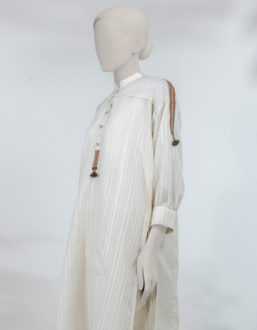 Dobby Beige Kurti - J. Junaid Jamshed