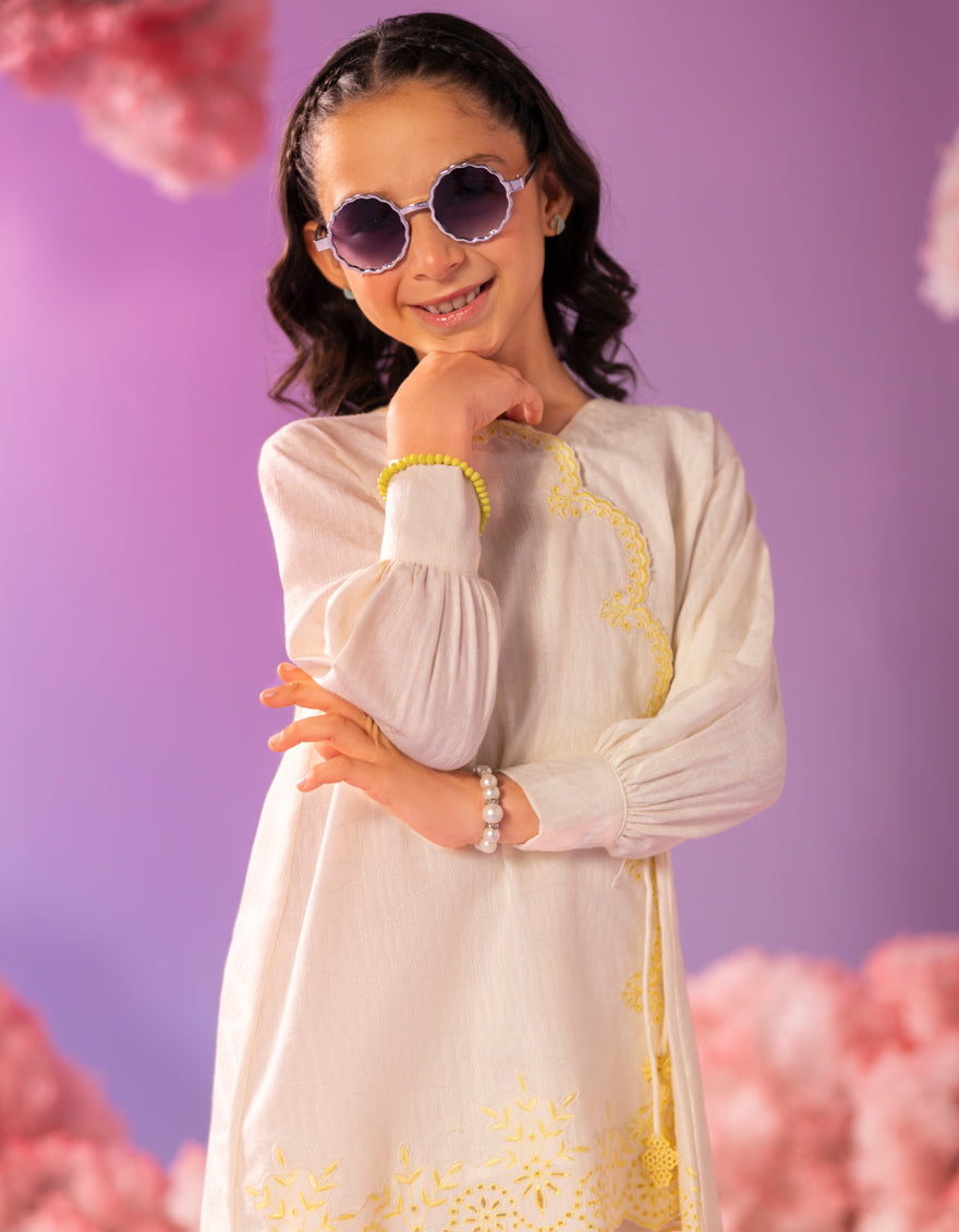 Dobby Off White Stitched Suit - J. Junaid Jamshed