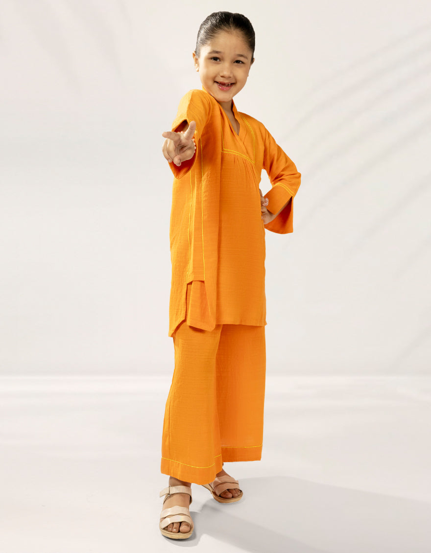 Khaddar Orange Stitched Suit - J. Junaid Jamshed