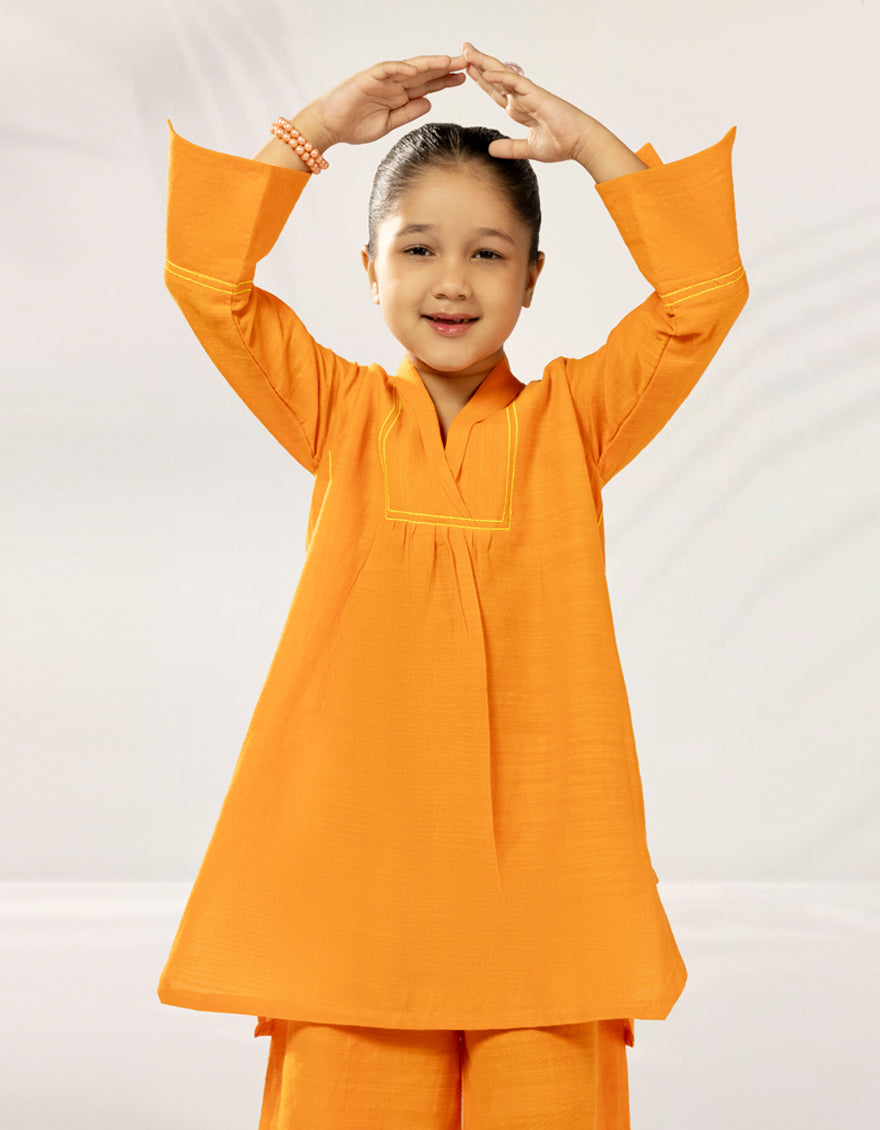 Khaddar Orange Stitched Suit - J. Junaid Jamshed