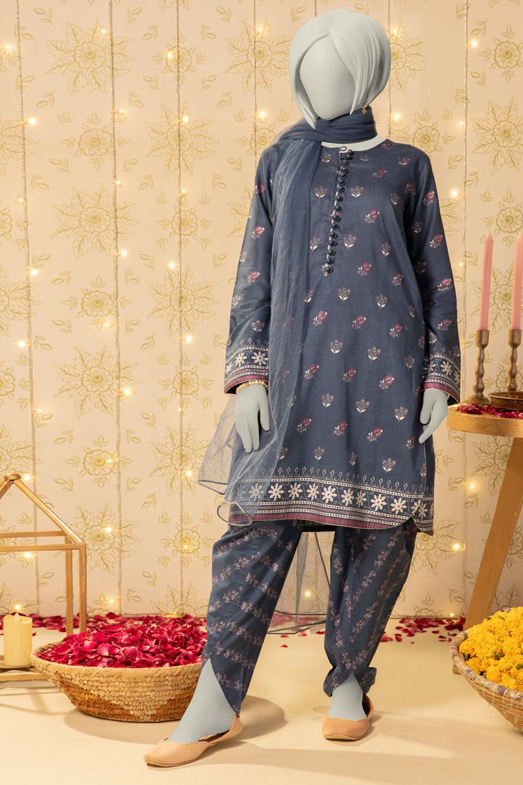 Lawn Blue Stitched Suit - J. Junaid Jamshed