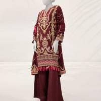 Lawn Red Unstitched Suit - J. Junaid Jamshed