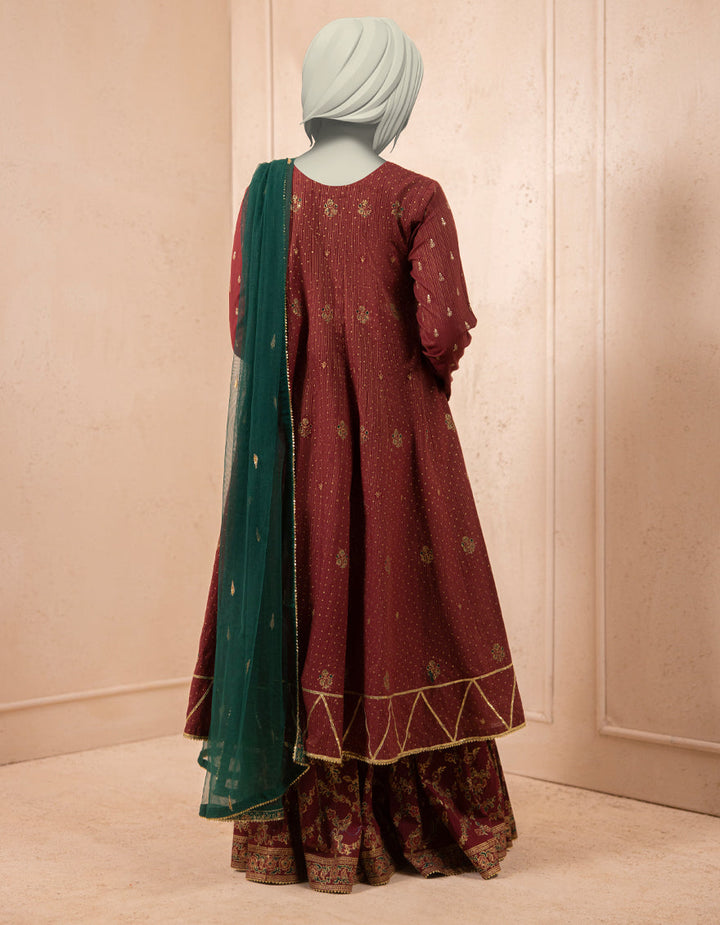 Dyed Maroon Stitched Suit - J. Junaid Jamshed