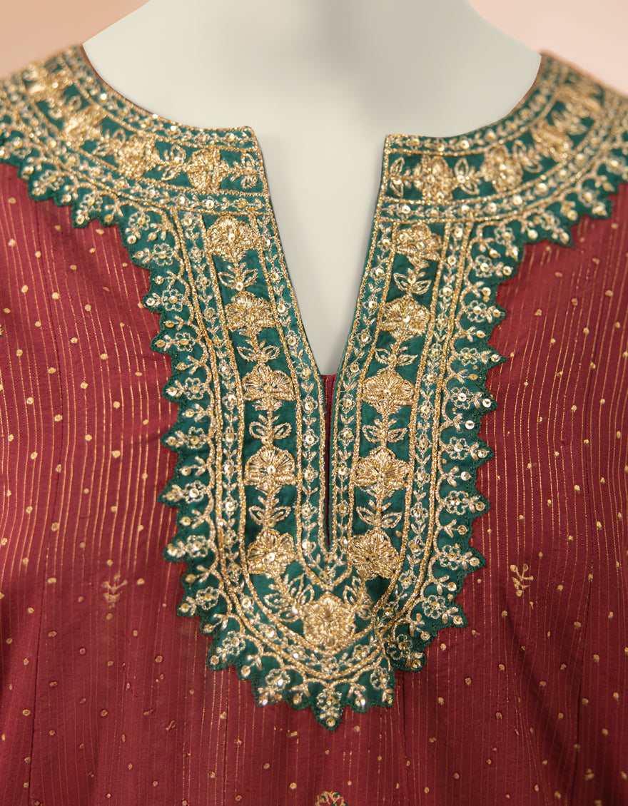 Dyed Maroon Stitched Suit - J. Junaid Jamshed