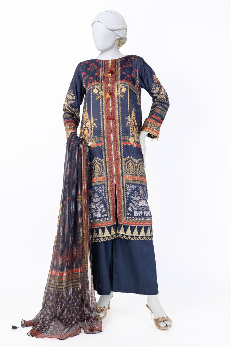 Dobby Blue Unstitched Suit - J. Junaid Jamshed