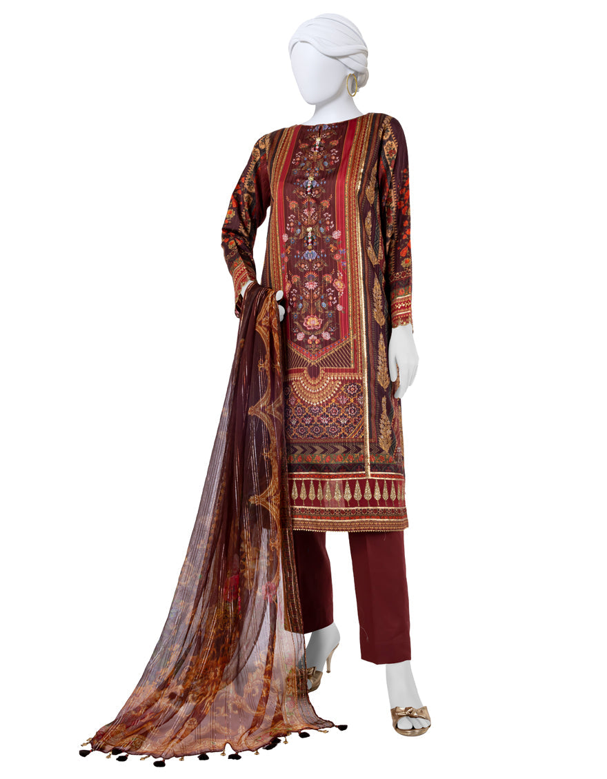 Dobby Brown Unstitched Suit - J. Junaid Jamshed