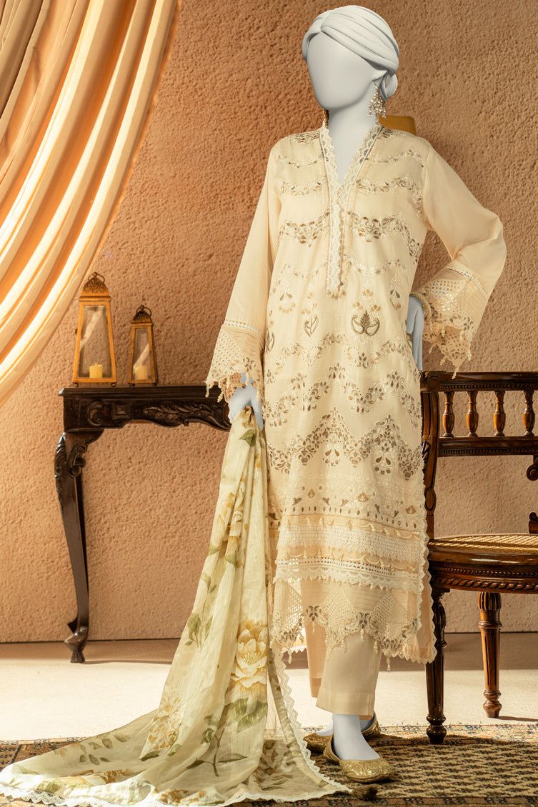 Lawn White Unstitched Suit - J. Junaid Jamshed