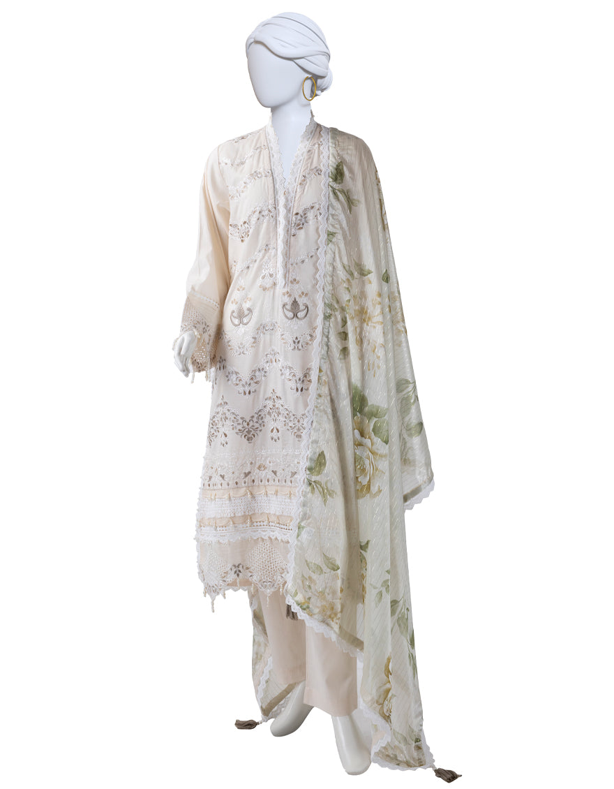 Lawn White Stitched Suit - J. Junaid Jamshed