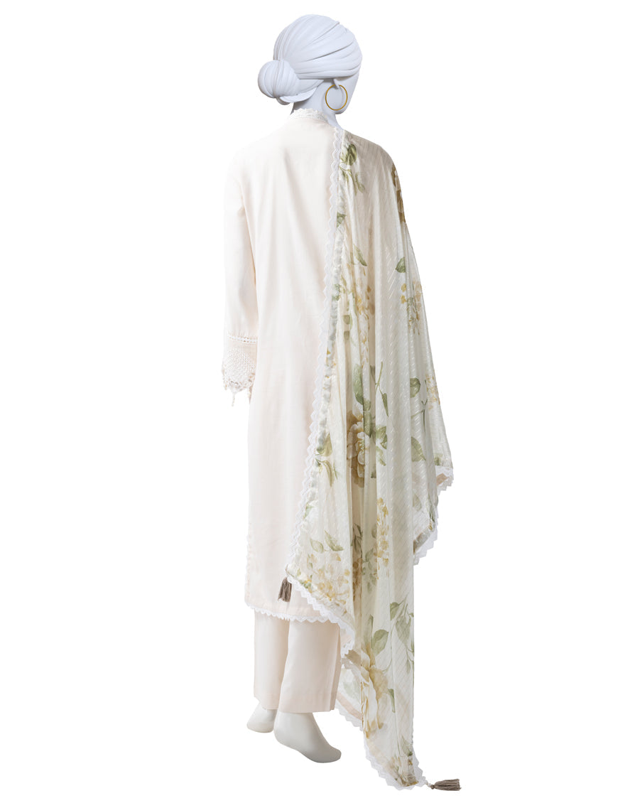 Lawn White Stitched Suit - J. Junaid Jamshed