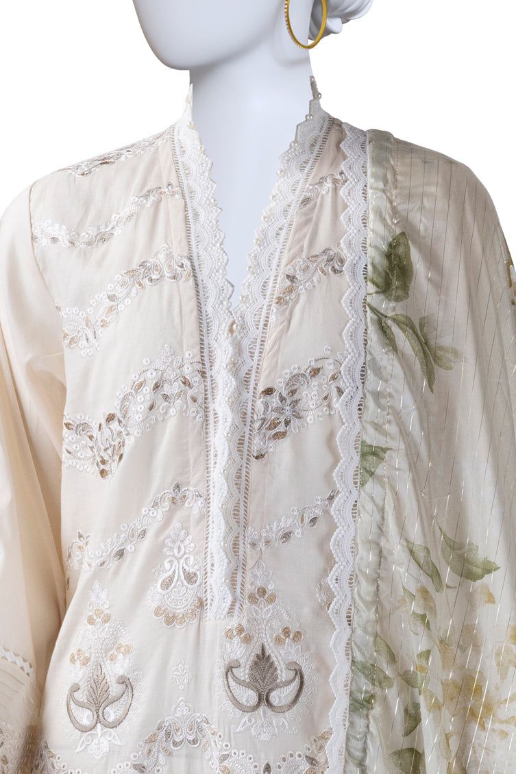 Lawn White Stitched Suit - J. Junaid Jamshed
