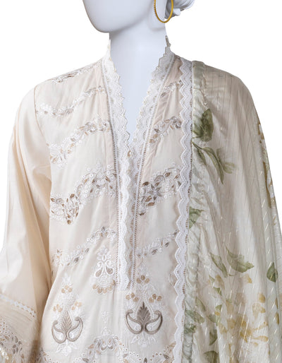 Lawn White Stitched Suit - J. Junaid Jamshed